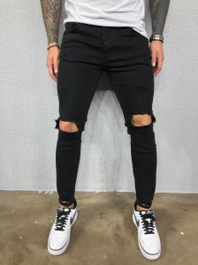 Men’s ripped elastic feet jeans ripped elastic boy’s jeans fashion casual jeans pant