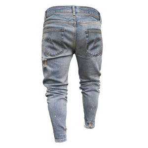 Men’s Jeans Gray Ripped Denim Long pant Casual Hole Straight Men’s Jeans