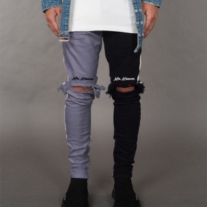 men’s jean Slim stitching ripped casual trousers men’s feet pants jeans