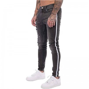 Manufacturing Companies for Fried Denim Jeans - Men’s Blue Slim Fit Jeans Stretch Destroyed Ripped Skinny Jeans Side Striped Denim Jeans – Yulin