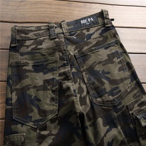 Men’s denim pants multiple zipper camouflage stitching custom men’s plus size pant jeans