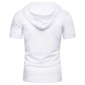 Men’s casual sports tethered short-sleeved top summer loose breathable mesh hooded T-shirt