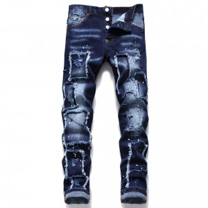 Fashion cotton mid-waist jeans blue micro-elastic casual trousers overalls jeans men