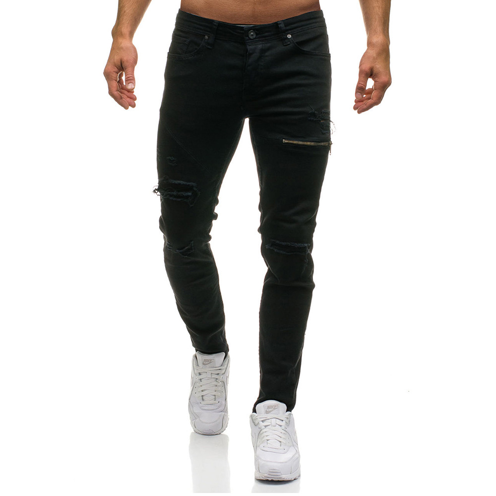 Factory selling Slim Jeans - washed ripped jeans casual denim pants zipper decoration men’s jeans – Yulin