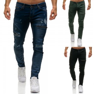 washed ripped jeans casual denim pants zipper decoration men’s jeans