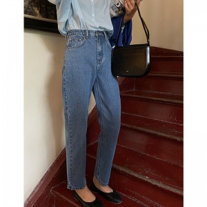 Cotton straight leg jeans women retro design washed high waist fashion all-match women’s Jeans