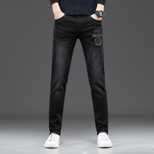Black jeans men fall winter thick loose straight stretch pants trend high-end casual pants