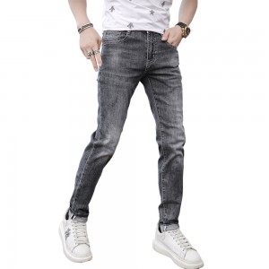 New grey jeans men’s European station fashion brand European goods trend slim mid-stretch small foot trousers