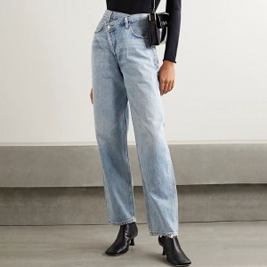 High-waisted cross-waisted jeans women’s loose and thin straight-leg jeans pants