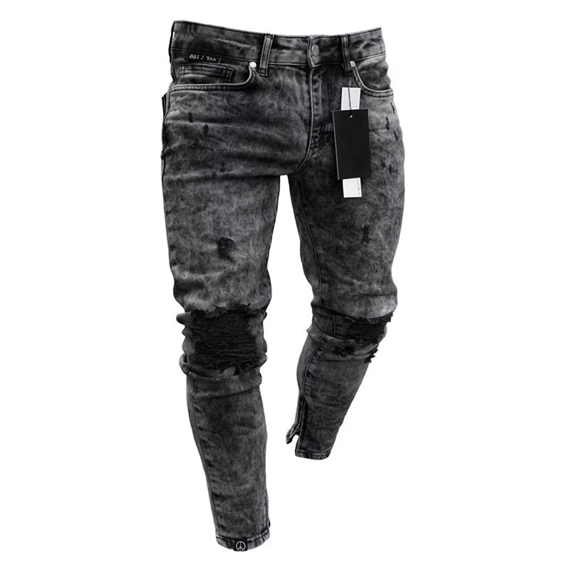 Popular jeans made in China factory high quality snow wash ripped ski (
