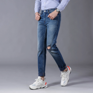 High Quality Business Wash Slim Ripped Plus Size Jeans Men