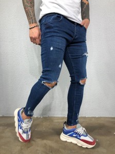 Stretch Casual Pencil Pants polyester Cotton Skinny Ripped Jeans Men