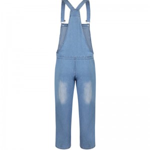 Simple Casual All-Match Drawstring Denim Overalls Jumpsuit