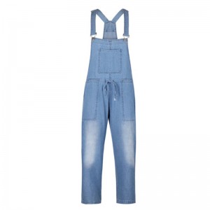 Simple Casual All-Match Drawstring Denim Overalls Jumpsuit