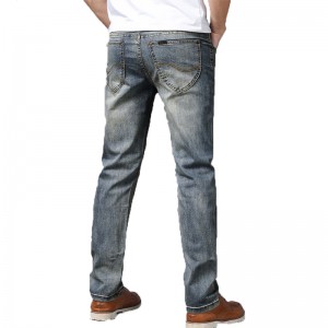 Slim fit Straight Leg Blue Wash Jeans Back Pocket Embroidery Men’s Jeans