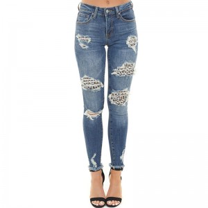European and American style ripped leopard print skinny sexy pencil pants