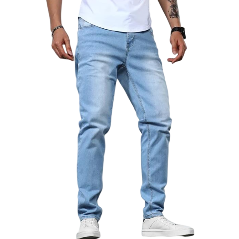 Hot Sale for Womens Ripped Capri Jeans - Popular High Quality Slim Fit Straight  Base Five Bags Blue Men’s Jeans – Yulin