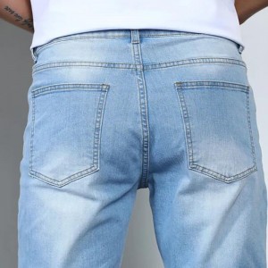Popular High Quality Slim Fit Straight  Base Five Bags Blue Men’s Jeans