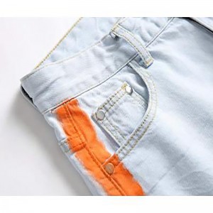 Hand-painted orange on the side ripped men’s jeans