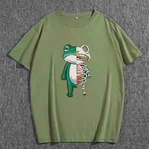 Summer Fashion Quality Tshirt Men O Neck Frog  Printed Casual Quantity Cotton