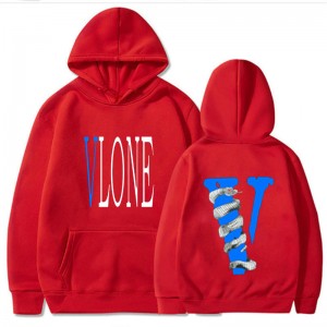 Fashion Trend Plus Velvet Blue Snake Big V Printing loose Matching hoodies