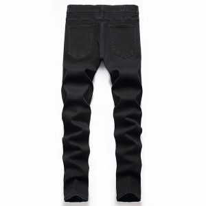 Factory high stretch slim Bottom with zipper black ripped men’s jeans