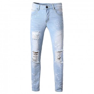 Fashion Slim straight tube Men’s jeans with holes in the paint