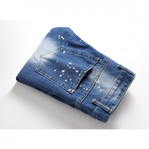 Fashion Slim straight tube Men’s jeans with holes in the paint
