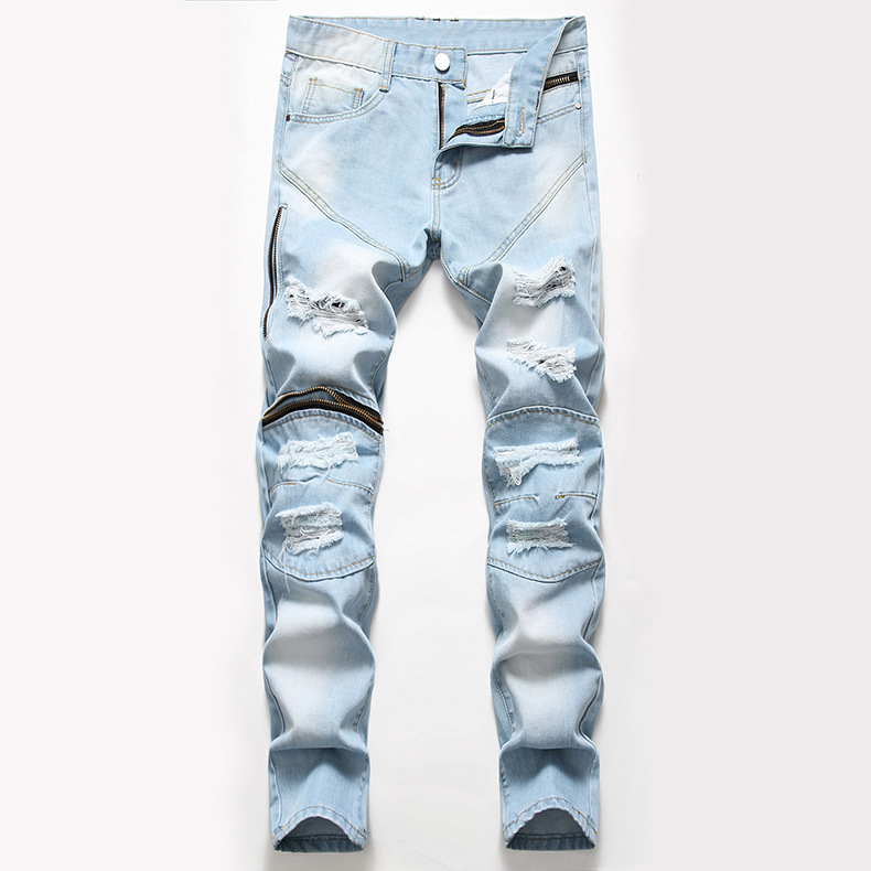 Cheap price Vintage Blue Jeans - Fashion slim straight tube Decorative zipper Ripped Men’s Jeans – Yulin