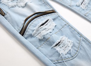 Fashion slim straight tube Decorative zipper Ripped Men’s Jeans