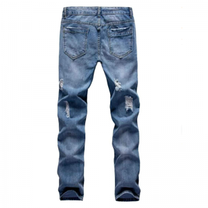 Fashion Denim Ripped Slim Fit Straight Distressed Jeans Men