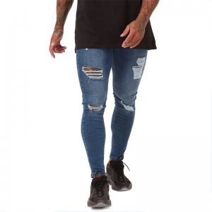 High Stretch Soft Casual Pants Cotton Slim Fit Skinny Ripped Jeans Men