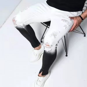 Fashion Black and White Gradient Men’s Ripped Jeans