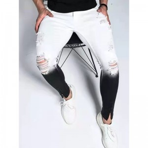 Fashion Black and White Gradient Men’s Ripped Jeans