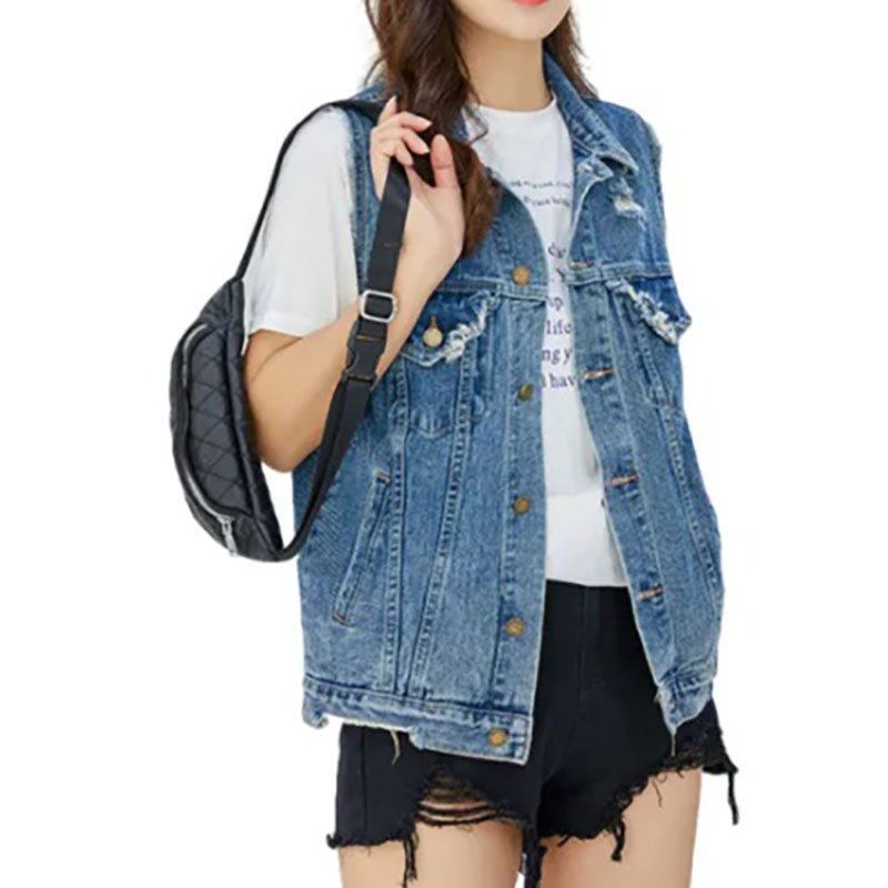 China wholesale Custom Jean Jacket Mens - Women’s Denim Perforated Button Vest Jacket – Yulin