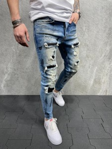 Fashion casual men’s jeans factory direct sales straight ripped denim trousers high-quality personality jeans for men