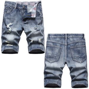 Casual shorts jeans men’s ripped trousers fashion loose straight print five-point pants