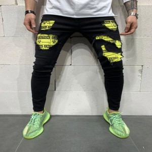Factory Outlet Men’s Jeans Slim Fit Stretch Locomotive Washed Trousers Ripped Small foot Pants