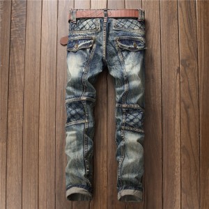 High quality men’s jeans slim fit straight stitching denim trousers retro jeans men