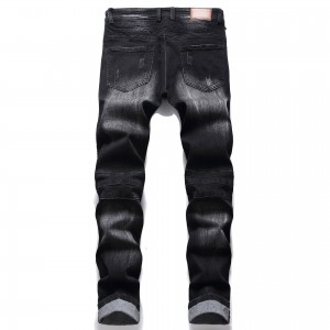 Fashion new patch embroidery jeans men’s slim straight casual black men’s trousers