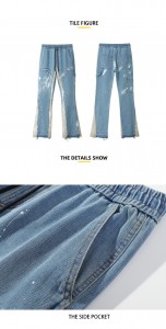 Fashion street men’s jeans graffiti stitching casual jeans personality drawstring design denim trousers