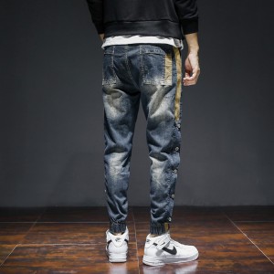High Quality Jeans Men’s Breasted Cargo Pants Loose Drawstring Stretch Casual Denim Trousers