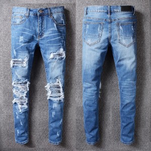 Men’s jeans new loose plus size pant jeans straight hole snowflake washed denim pants