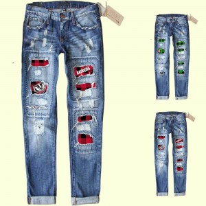 Factory direct sale high waist men’s jeans loose print fashion casual ripped jeans men