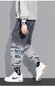 Factory Outlet Men’s Jeans Loose Elastic Feet Graffiti Gradient Multi-pocket High Street cargo Jeans