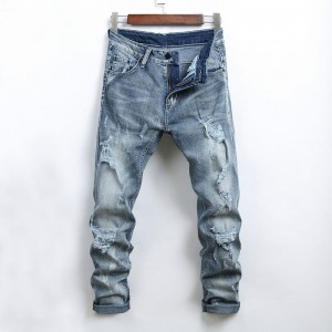 Popular Breathable Ripped Jeans Zipper Fly Jeans Men