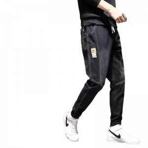Factory direct autumn and winter new cashmere and thick jeans men loose large size cargo Harlan casual strap pants