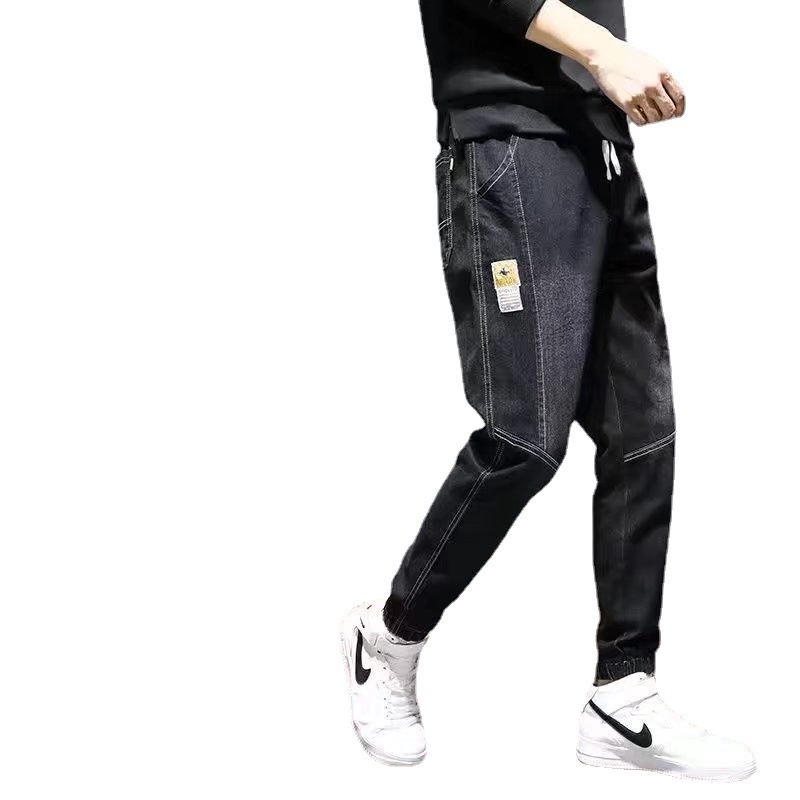 Factory direct autumn and winter new cashmere and thick jeans men loose large size cargo Harlan casual strap pants Featured Image