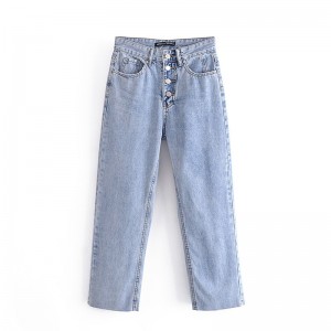 Women’s Mid-waist 4 Button Fly Slim Elastic Stretch Blue Jeans
