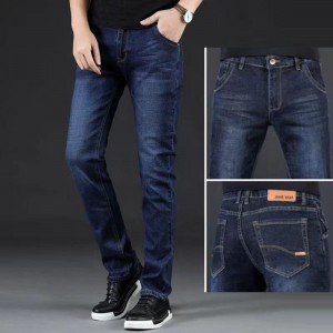Spring and autumn stretch jeans men’s straight leg loose large size business slacks winter plus fleece and thick men’s pants